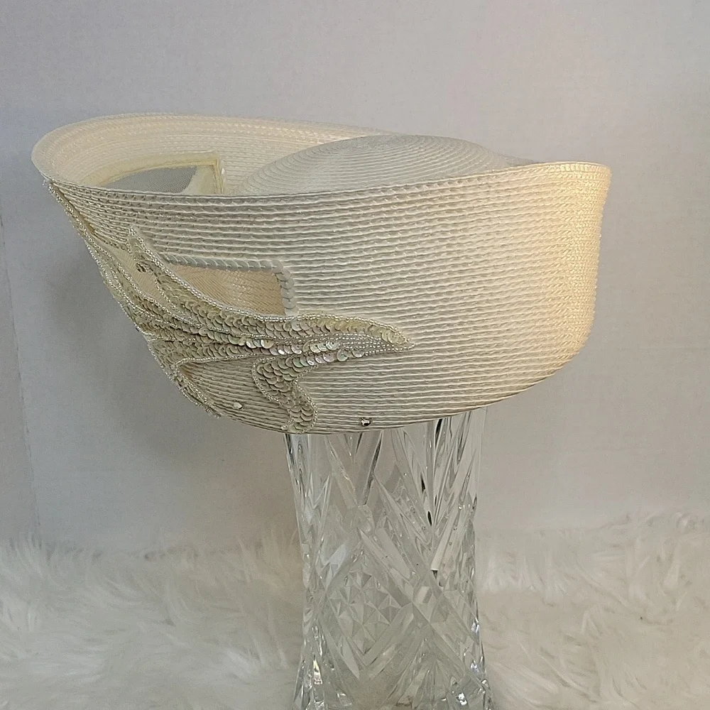 MR. HI'S VINTAGE Sequined and Beaded‎ Woven Straw Hat with Mesh Inserts